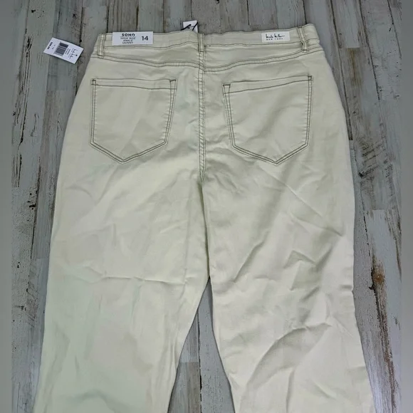 Nicole Miller New York Denim Jeans Womens 14 Cream High Rise Ankle Slim Raw Soho - Picture 10 of 11